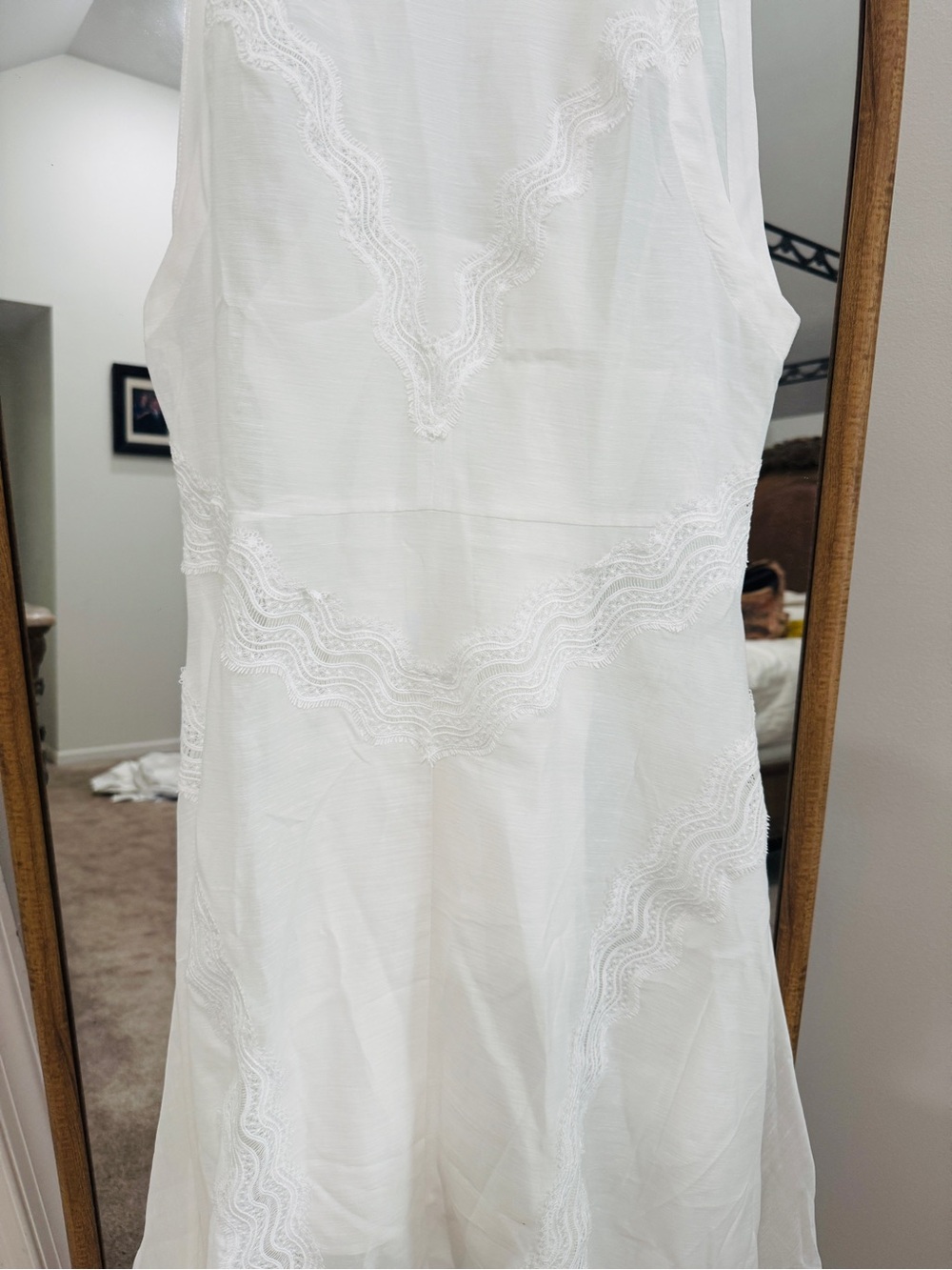 Sandro White Sleeveless Linen Dress with Lace Detail - Picture 5 of 7